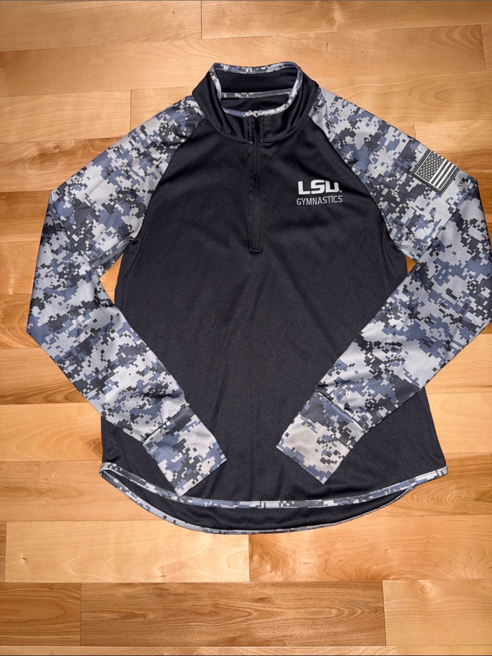 LSU Gymnastics Black & Gray Camo Quarter-Zip Athletic Shirt S